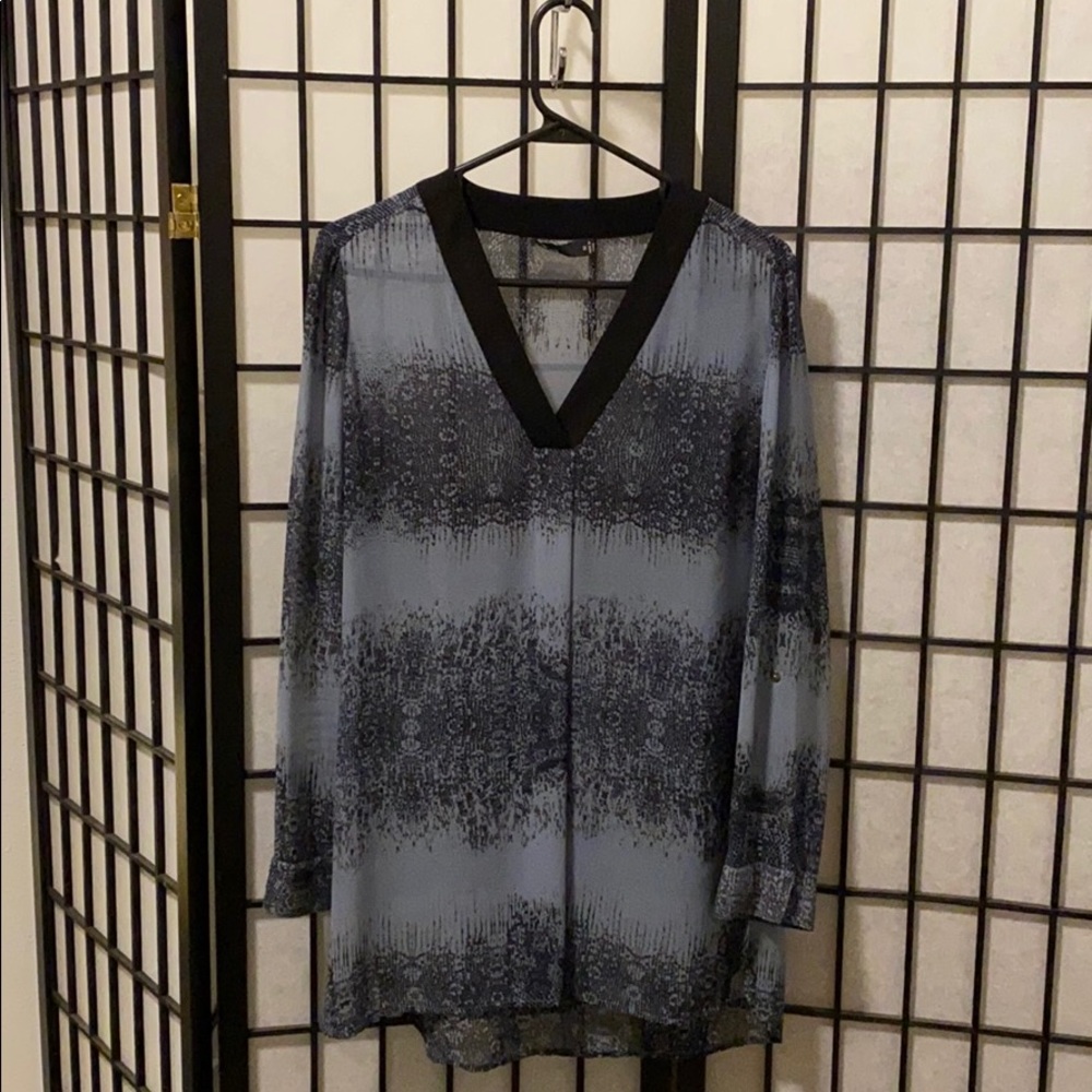 Blue and black semi-sheer tunic blouse M